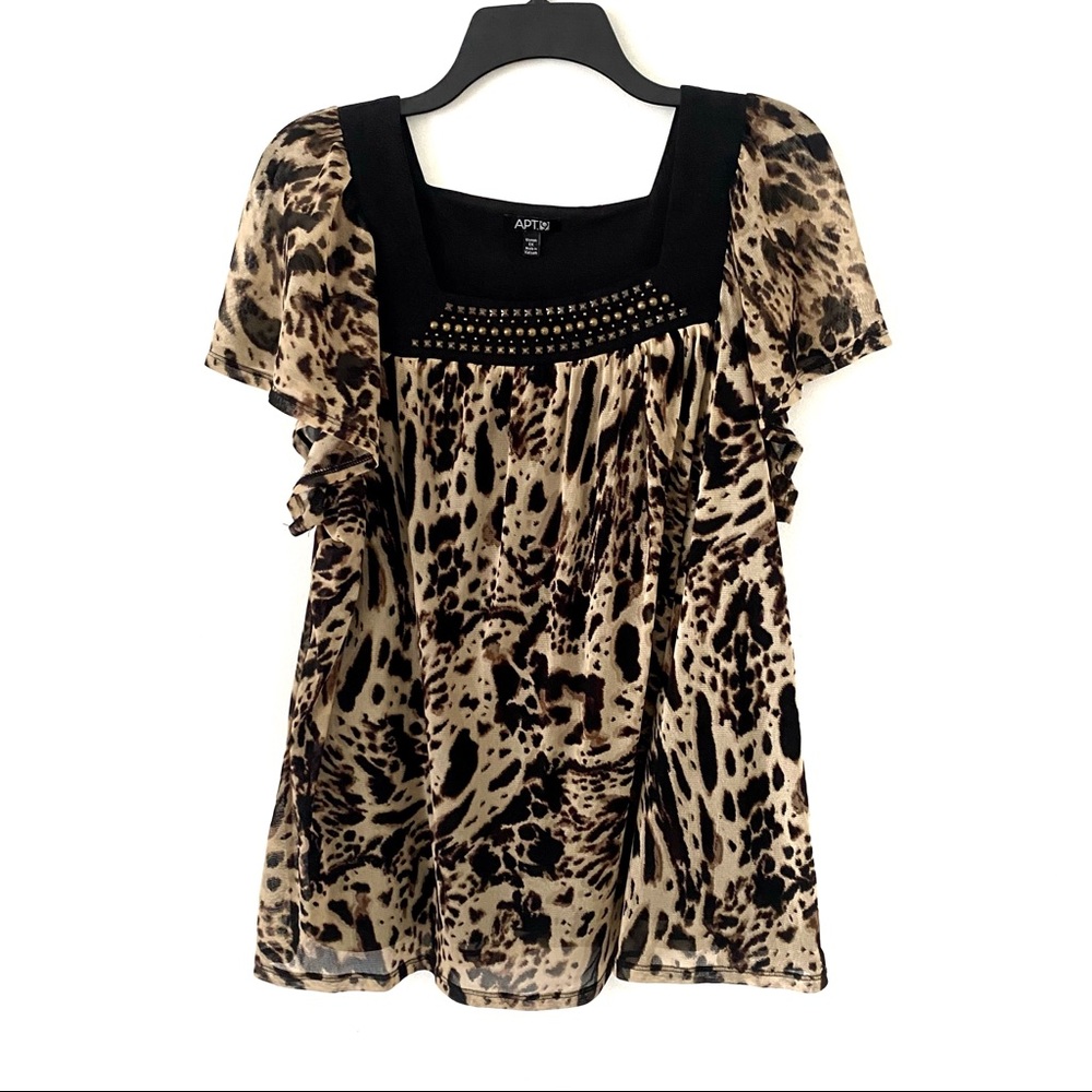 APT 9 Women's 1X Animal Print Short Sleeve Blouse
